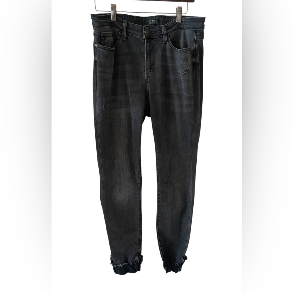 Judy Blue Skinny Fit Cuffed Jeans Sz 11/30 Black Fringe Hem Stretch